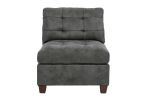 Living Room Furniture Antique Grey Modular Sectional 6pc Set Breathable Leatherette Tufted Couch 2x Corner Wedge 2x Armless Chairs and 2x Ottoman L-Sh