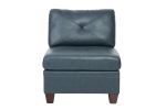 Genuine Leather Ink Blue Tufted 6pc Modular Sofa Set 2x Corner Wedge 3x Armless Chair 1x Ottoman Living Room Furniture Sofa Couch