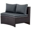 6 Pieces Outdoor Sectional Half Round Patio Rattan Sofa Set, PE Wicker Conversation Furniture Set/One Storage Side Table for Umbrella and One Multifun