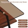 Rectangle Coffee Table, Tempered Glass Tabletop with Black Metal Legs, Modern Table for Living Room , Brown Glass
