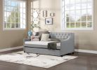 Twin Size Upholstered Daybed with Trundle,Sturdy Wood Bedframe w/ Bedframe Tufted Button & Copper Nail on Arms Design,Perfect for Bedroom,Guest Room F