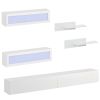 ON-TREND Wall Mount Floating TV Stand with Four Media Storage Cabinets and Two Shelves, Modern High Gloss Entertainment Center for 95+ Inch TV, 16-col