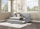 Twin Size Upholstered Daybed with Trundle,Sturdy Wood Bedframe w/ Bedframe Tufted Button & Copper Nail on Arms Design,Perfect for Bedroom,Guest Room F
