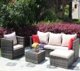 Outdoor garden garden furniture 4-piece brown PE wicker combination upholstered sofa set