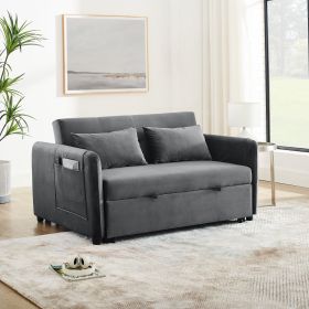 Convertible Sofa Bed, 3-in-1 Versatile Velvet Double Sofa with Pullout Bed, Seat with Adjustable Backrest, Lumbar Pillows, and Living Room Side Pocket (Color: as Pic)
