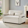 Modern Linen Convertible Loveseat Sleeper Sofa Couch with Adjustable Backrest, 2 Seater Sofa With Pull-Out Bed with 2 Lumbar Pillows For Small Living