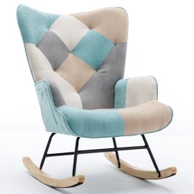 Modern Patchwork Accent Chair with Solid Wood Armrest and Feet, Mid-Century Modern Accent Sofa, Fabric Sofa Chair for Living Room Bedroom Studio, Comf (Color: as Pic)
