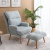 Accent Chair with Ottoman Set;  Fabric Armchair with Wood Legs and Adjustable Backrest ;  Mid Century Modern Comfy Lounge Chair for Living Room;  Bedr