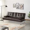 LuxuryGoods Modern Faux Leather Futon with Cupholders and Pillows