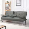 LuxuryGoods Modern Faux Leather Futon with Cupholders and Pillows