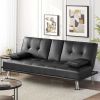LuxuryGoods Modern Faux Leather Futon with Cupholders and Pillows