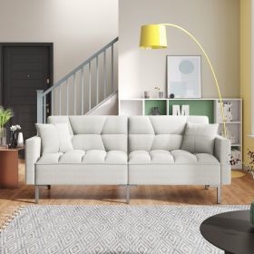Linen Upholstered Modern Convertible Folding Futon Sofa Bed for Compact Living Space; Apartment; Dorm (Color: White)