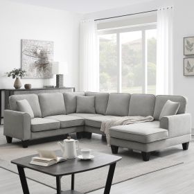 Modern U Shape Sectional Sofa, 7 Seat Fabric Sectional Sofa Set with 3 Pillows Included for Living Room, Apartment, O (Color: as Pic)