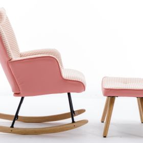 35.5 inch Rocking Chair, Soft Houndstooth Fabric Leather Fabric Rocking Chair for Nursery, Comfy Wingback Glider Rocker with Safe Solid Wood Base for (Color: as Pic)