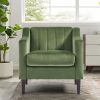 Modern Upholstered Tufted Accent Chair, Velvet Fabric Single Sofa Side Chair, Comfy Barrel Club Living Room Armchair with Solid Wood Legs for Bedroom