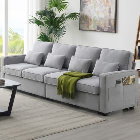 4-Seater Modern Linen Fabric Sofa with Armrest Pockets and 4 Pillows,Minimalist Style Couch for Living Room, Apartment, Of (Color: as Pic)