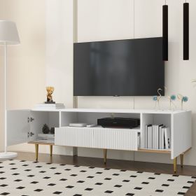 U-Can Modern TV Stand for 70+ Inch TV, Entertainment Center TV Media Console Table, with Shelf, 2 Drawers and 2 Cabinets, TV Console Cabinet Furniture (Color: as Pic)