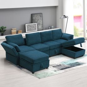 Chenille Modular Sectional Sofa,U Shaped Couch with Adjustable Armrests and Backrests,6 Seat Reversible Sofa Bed with (Color: as Pic)