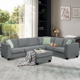 [VIDEO provided] 112*87" Sectional Sofa Couches Living Room Sets, 7 Seats Modular Sectional Sofa with Ottoman, L Shape Fabric Sofa Corner Couch Set wi (Color: as Pic)