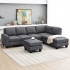 Modern L-shaped Sectional Sofa,7-seat Linen Fabric Couch Set with Chaise Lounge and Convertible Ottoman for Living