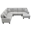 Modern U Shape Sectional Sofa, 7 Seat Fabric Sectional Sofa Set with 3 Pillows Included for Living Room, Apartment, O