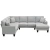 Modern U Shape Sectional Sofa, 7 Seat Fabric Sectional Sofa Set with 3 Pillows Included for Living Room, Apartment, O