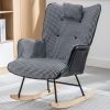 35.5 inch Rocking Chair, Soft Houndstooth Fabric Leather Fabric Rocking Chair for Nursery, Comfy Wingback Glider Rocker with Safe Solid Wood Base for