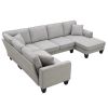 Modern U Shape Sectional Sofa, 7 Seat Fabric Sectional Sofa Set with 3 Pillows Included for Living Room, Apartment, O