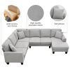 Modern U Shape Sectional Sofa, 7 Seat Fabric Sectional Sofa Set with 3 Pillows Included for Living Room, Apartment, O