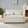 Modern Linen Convertible Loveseat Sleeper Sofa Couch with Adjustable Backrest, 2 Seater Sofa With Pull-Out Bed with 2 Lumbar Pillows For Small Living