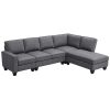 Modern L-shaped Sectional Sofa,7-seat Linen Fabric Couch Set with Chaise Lounge and Convertible Ottoman for Living