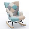 Modern Patchwork Accent Chair with Solid Wood Armrest and Feet, Mid-Century Modern Accent Sofa, Fabric Sofa Chair for Living Room Bedroom Studio, Comf