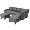 Modern L-shaped Sectional Sofa,7-seat Linen Fabric Couch Set with Chaise Lounge and Convertible Ottoman for Living