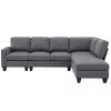 Modern L-shaped Sectional Sofa,7-seat Linen Fabric Couch Set with Chaise Lounge and Convertible Ottoman for Living