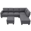Modern L-shaped Sectional Sofa,7-seat Linen Fabric Couch Set with Chaise Lounge and Convertible Ottoman for Living