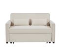 Modern Linen Convertible Loveseat Sleeper Sofa Couch with Adjustable Backrest, 2 Seater Sofa With Pull-Out Bed with 2 Lumbar Pillows For Small Living