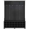 ON-TREND Modern Style Multiple Functions Hallway Coat Rack with Metal Black Hooks, Entryway Bench 60" Wide Hall Tree with Ample Storage Space and 24 S