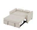 Modern Linen Convertible Loveseat Sleeper Sofa Couch with Adjustable Backrest, 2 Seater Sofa With Pull-Out Bed with 2 Lumbar Pillows For Small Living