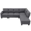 Modern L-shaped Sectional Sofa,7-seat Linen Fabric Couch Set with Chaise Lounge and Convertible Ottoman for Living