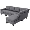 Modern L-shaped Sectional Sofa,7-seat Linen Fabric Couch Set with Chaise Lounge and Convertible Ottoman for Living