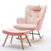 35.5 inch Rocking Chair, Soft Houndstooth Fabric Leather Fabric Rocking Chair for Nursery, Comfy Wingback Glider Rocker with Safe Solid Wood Base for