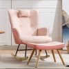 35.5 inch Rocking Chair, Soft Houndstooth Fabric Leather Fabric Rocking Chair for Nursery, Comfy Wingback Glider Rocker with Safe Solid Wood Base for