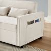 Modern Linen Convertible Loveseat Sleeper Sofa Couch with Adjustable Backrest, 2 Seater Sofa With Pull-Out Bed with 2 Lumbar Pillows For Small Living