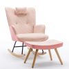 35.5 inch Rocking Chair, Soft Houndstooth Fabric Leather Fabric Rocking Chair for Nursery, Comfy Wingback Glider Rocker with Safe Solid Wood Base for