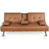LuxuryGoods Modern Faux Leather Futon with Cupholders and Pillows