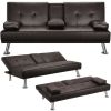 LuxuryGoods Modern Faux Leather Futon with Cupholders and Pillows