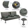 LuxuryGoods Modern Faux Leather Futon with Cupholders and Pillows