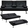 LuxuryGoods Modern Faux Leather Futon with Cupholders and Pillows