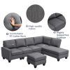 Modern L-shaped Sectional Sofa,7-seat Linen Fabric Couch Set with Chaise Lounge and Convertible Ottoman for Living