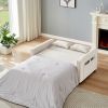 Modern Linen Convertible Loveseat Sleeper Sofa Couch with Adjustable Backrest, 2 Seater Sofa With Pull-Out Bed with 2 Lumbar Pillows For Small Living